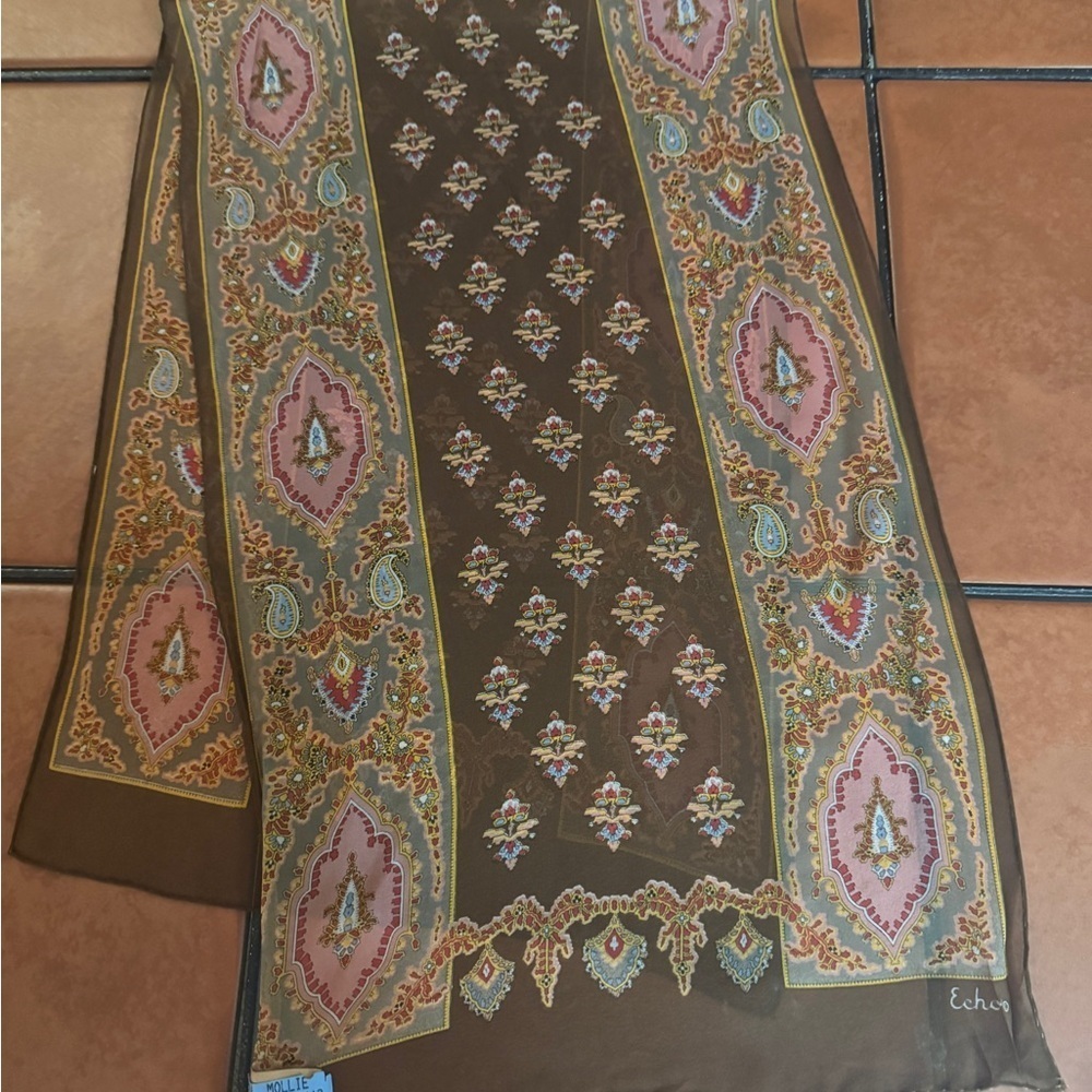 Echo Brown Scarf with Pink and Gold Accents